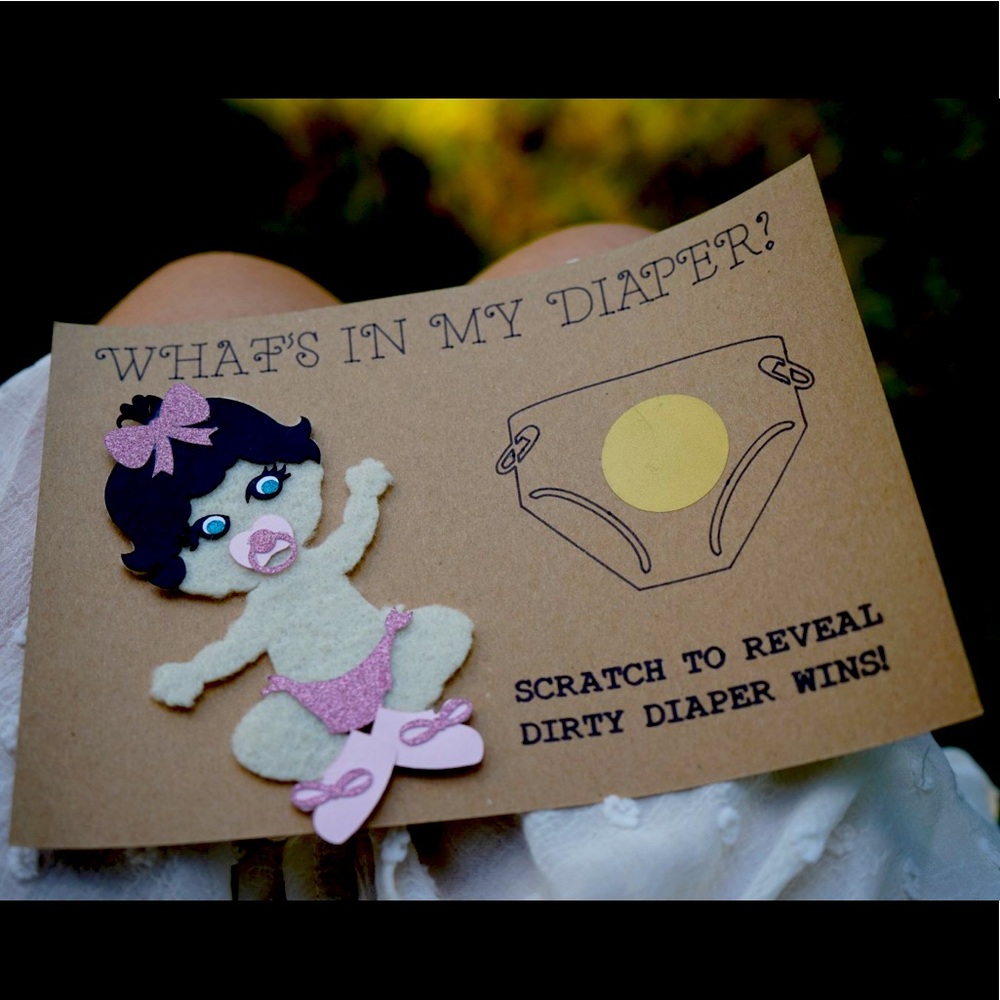 Baby Shower Scratch Game. What’s in my diaper?